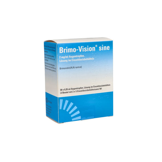 Das Produktfoto zeigt Brimo-Vision Sine 2 Mg/Ml At Lsg.Einzeldosisbeh. (30X0.35 ml) PZN 11377423