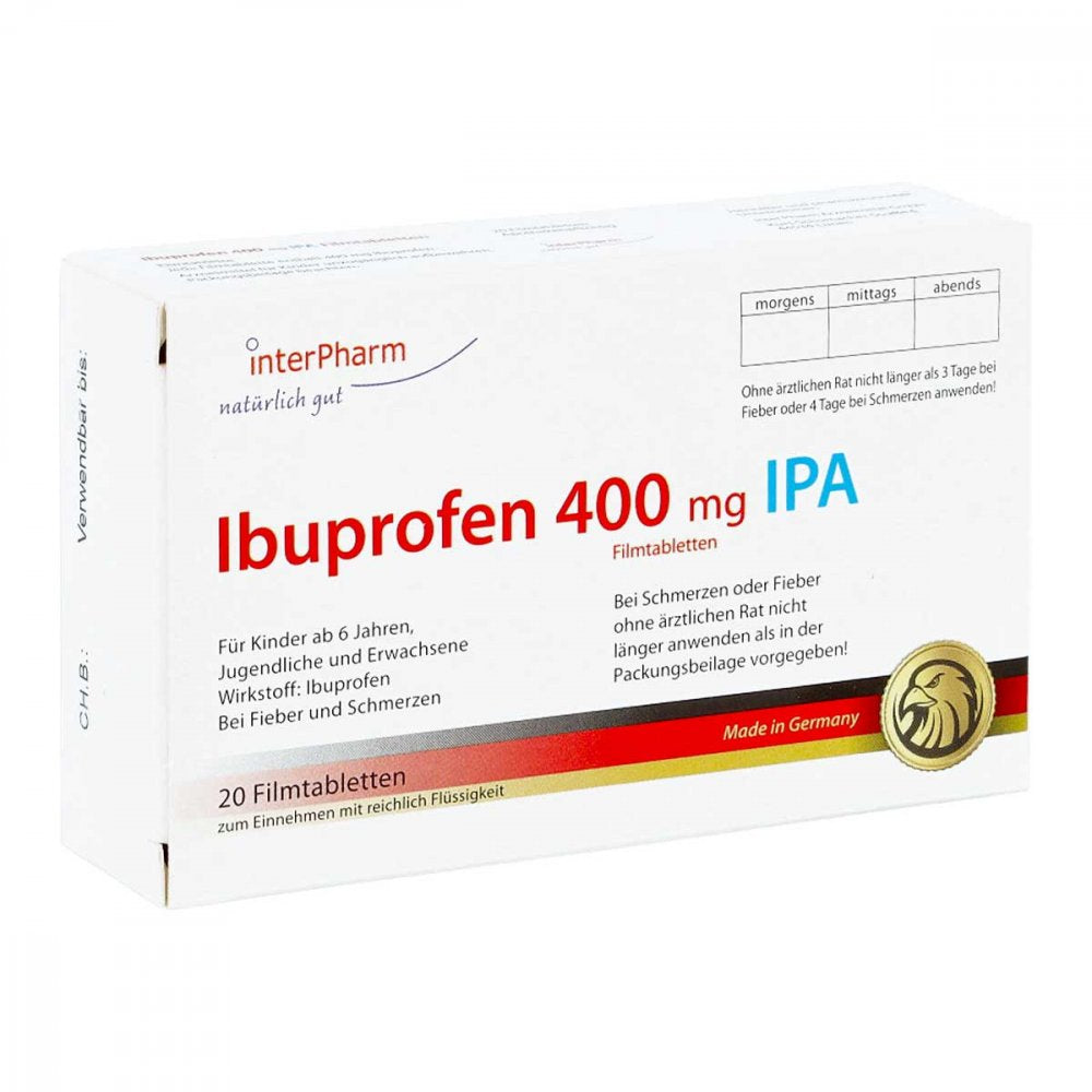 Das Produktfoto zeigt Ibuprofen 400 Mg Ipa Filmtabletten (20 stk) PZN 11380098