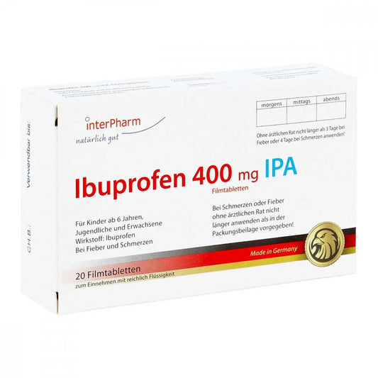 Das Produktfoto zeigt Ibuprofen 400 Mg Ipa Filmtabletten (20 stk) PZN 11380098