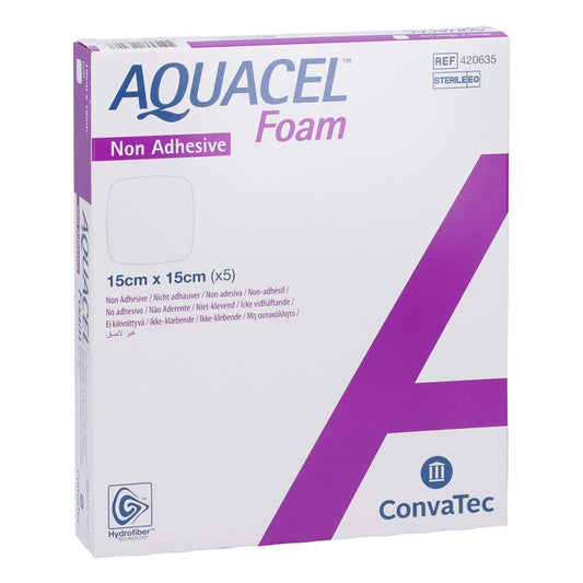 Das Produktfoto zeigt Aquacel Foam Nicht Adhäsiv 15x15 Cm Verband (5 stk) PZN 11381152