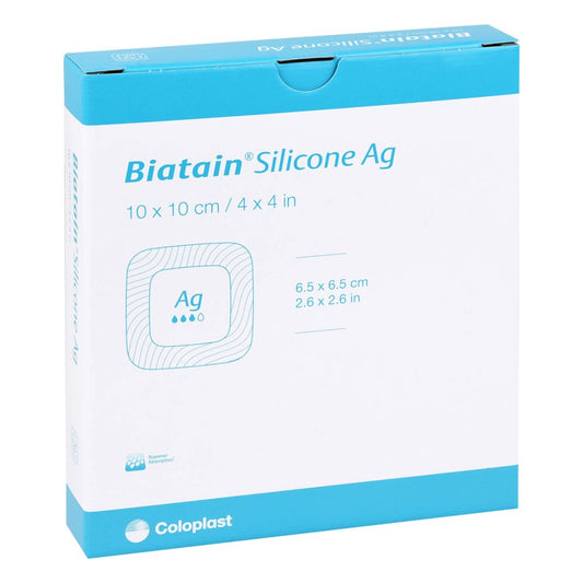 Das Produktfoto zeigt Biatain Silicone Ag Schaumverband 10x10 Cm (5 stk) PZN 11381494