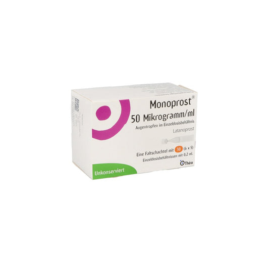 Das Produktfoto zeigt Monoprost 50 Mikrogramm/Ml Augentr.In Einzeldosen (30X0.2 ml) PZN 11383754
