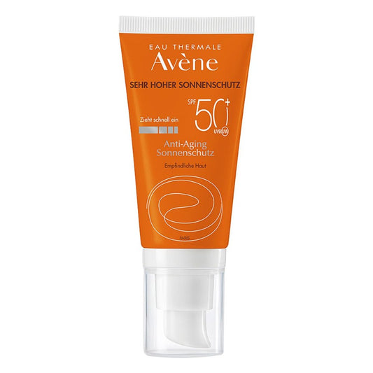 Das Produktfoto zeigt Avene Sunsitive Anti-Aging Sonnenemulsion Spf 50+ (50 ml) PZN 11479678
