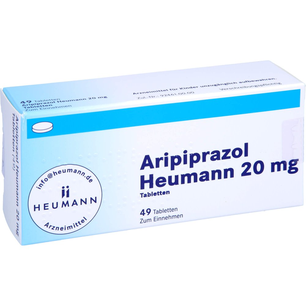 Das Produktfoto zeigt Aripiprazol Heumann 20 Mg Tabletten (49 stk) PZN 11479804