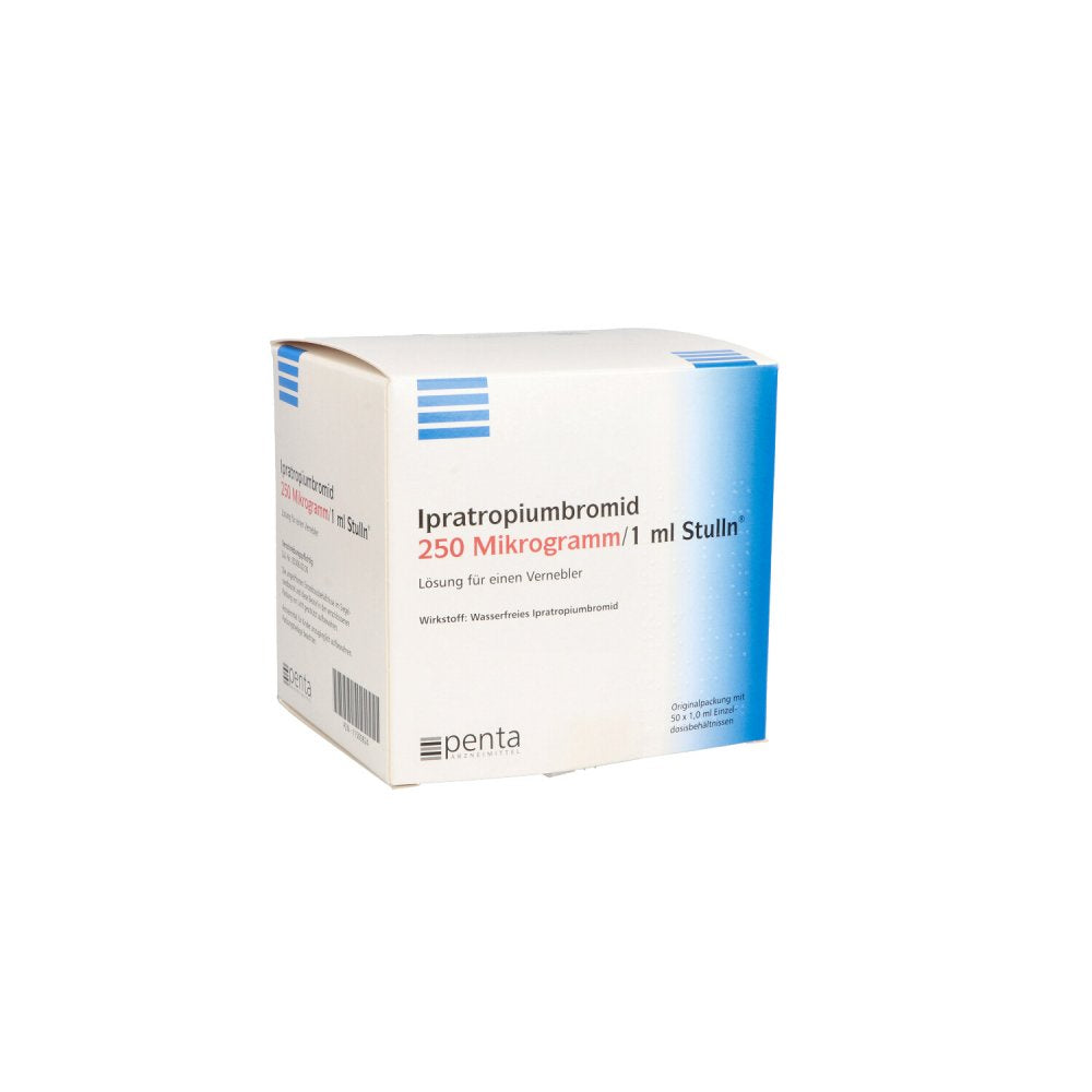 Das Produktfoto zeigt Ipratropiumbromid 250 Μg/1 Ml Stulln Lsg.F.Verneb. (50X1.0 ml) PZN 11509824