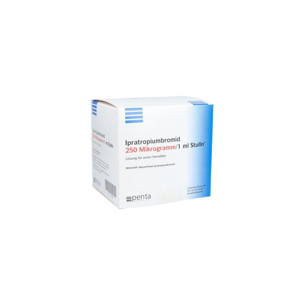 Das Produktfoto zeigt Ipratropiumbromid 250 Μg/1 Ml Stulln Lsg.F.Verneb. (50X2.0 ml) PZN 11509830