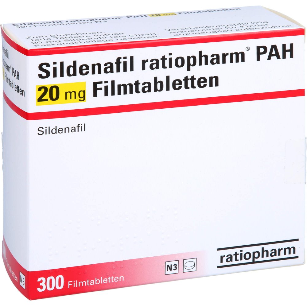 Das Produktfoto zeigt Sildenafil Ratiopharm Pah 20 Mg Filmtabletten (300 stk) PZN 11511287