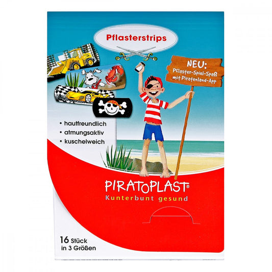 Das Produktfoto zeigt Piratoplast Jungen Pflasterstrips 3 Größen (16 stk) PZN 11519432
