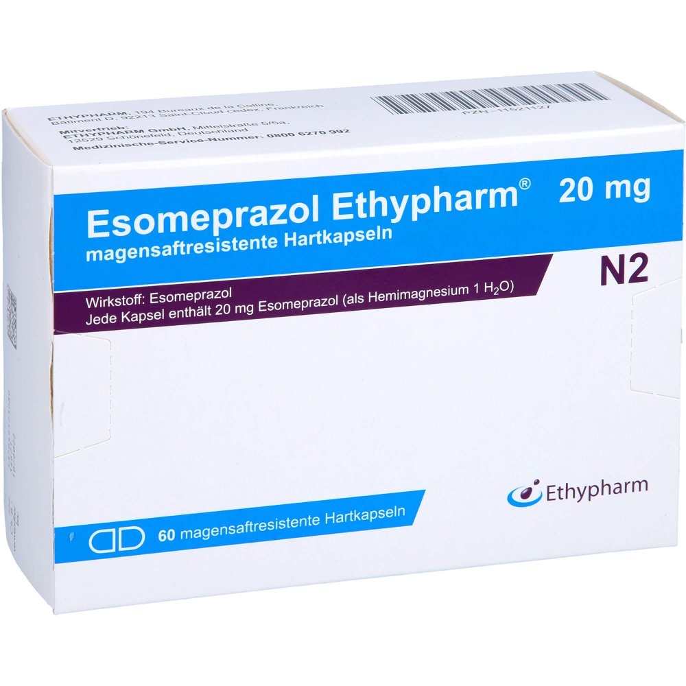 Esomeprazol Ethypharm 20 Mg Magensaftres.Hartkaps. (60 stk)
