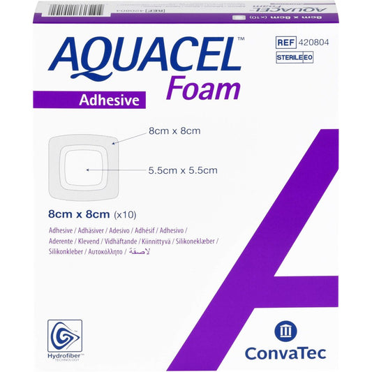 Das Produktfoto zeigt Aquacel Foam Adhäsiv 8x8 Cm Verband (10 stk) PZN 11521920