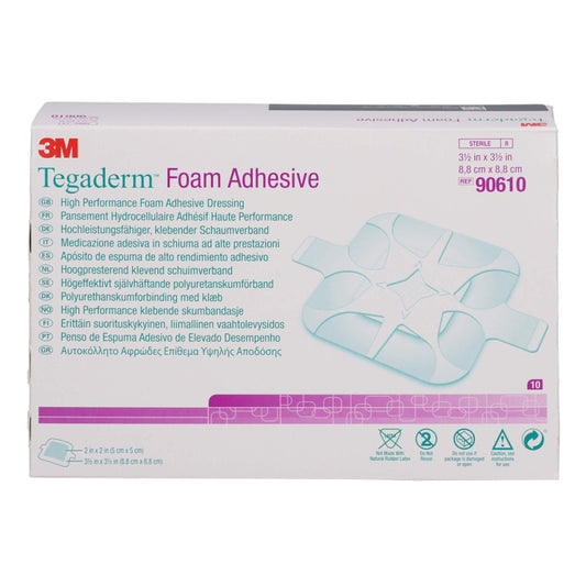 Das Produktfoto zeigt Tegaderm Foam Adhesive 8,8x8,8 Cm 90610 (10 stk) PZN 11522109