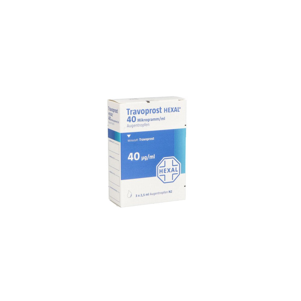Das Produktfoto zeigt Travoprost Hexal 40 Mikrogramm/Ml Augentropfen (3X2.5 ml) PZN 11538524