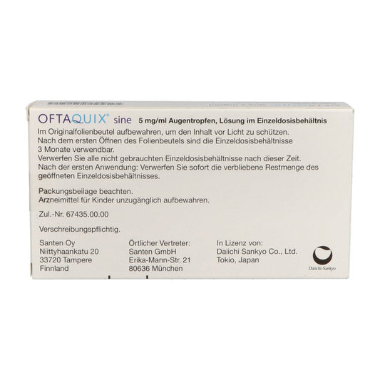 Das Produktfoto zeigt Oftaquix Sine 5 Mg/Ml Augentropfen I.Einzeldosisb. (30X0.3 ml) PZN 11547575