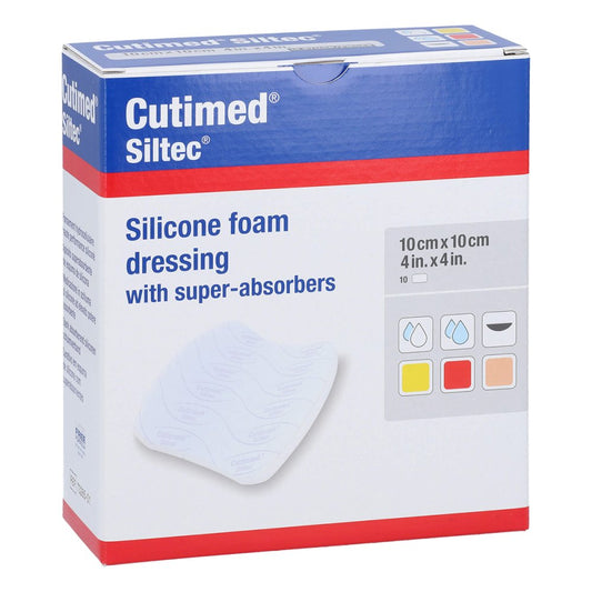 Das Produktfoto zeigt Cutimed Siltec Schaumverb.10x10 Cm Nicht Haftend (10 stk) PZN 11550927