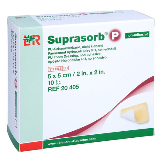 Das Produktfoto zeigt Suprasorb P Pu-Schaumv.Nicht Klebend 5x5 Cm (10 stk) PZN 11551016