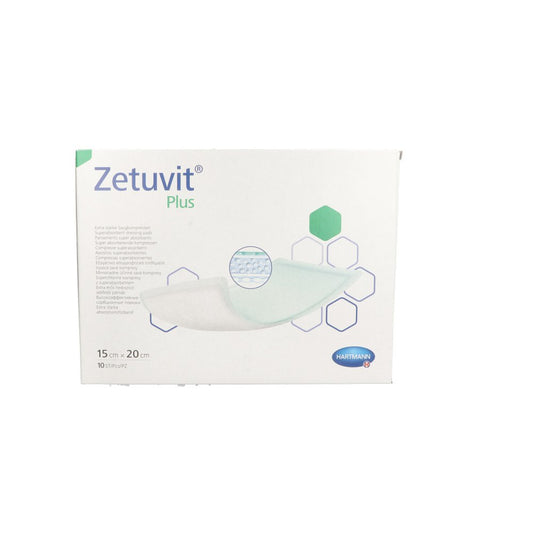 Das Produktfoto zeigt Zetuvit Plus Extrastarke Saugkompr.Steril 15x20 Cm (10 stk) PZN 11554730