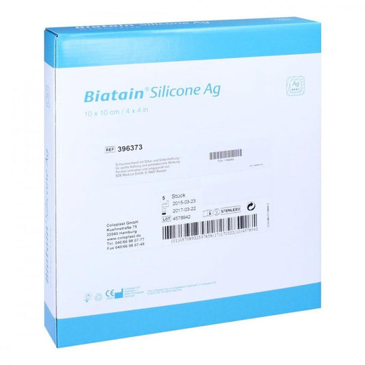 Das Produktfoto zeigt Biatain Silicone Ag Schaumverband 10x10 Cm (5 stk) PZN 11560469