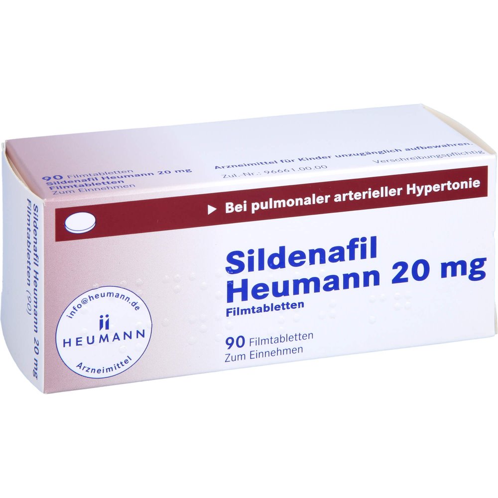 Das Produktfoto zeigt Sildenafil Heumann 20 Mg Filmtabletten (90 stk) PZN 11566408
