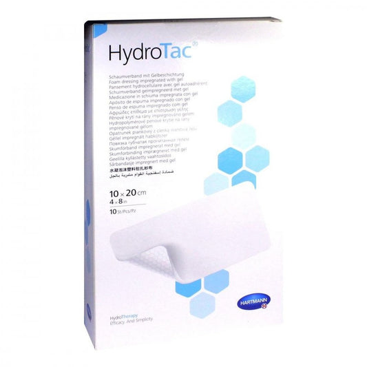 Das Produktfoto zeigt Hydrotac Schaumverband 10x20 Cm Steril (10 stk) PZN 11584961