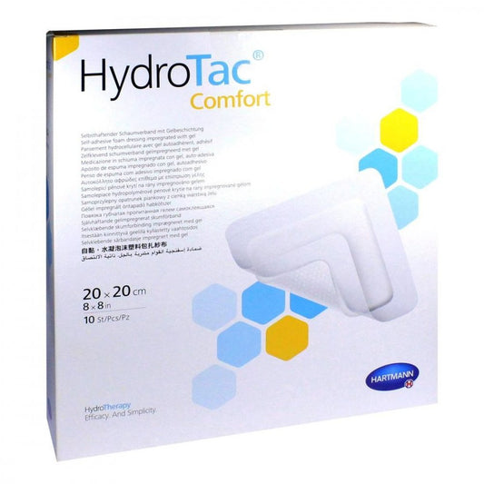 Das Produktfoto zeigt Hydrotac Comfort Schaumverband 20x20 Cm Steril (10 stk) PZN 11584984