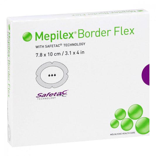 Das Produktfoto zeigt Mepilex Border Flex Schaumverb.Haft.7,8x10 Cm Oval (5 stk) PZN 11585386