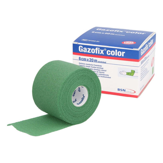 Das Produktfoto zeigt Gazofix Color Fixierbinde Kohäsiv 6 Cmx20 M Grün (1 stk) PZN 11587706