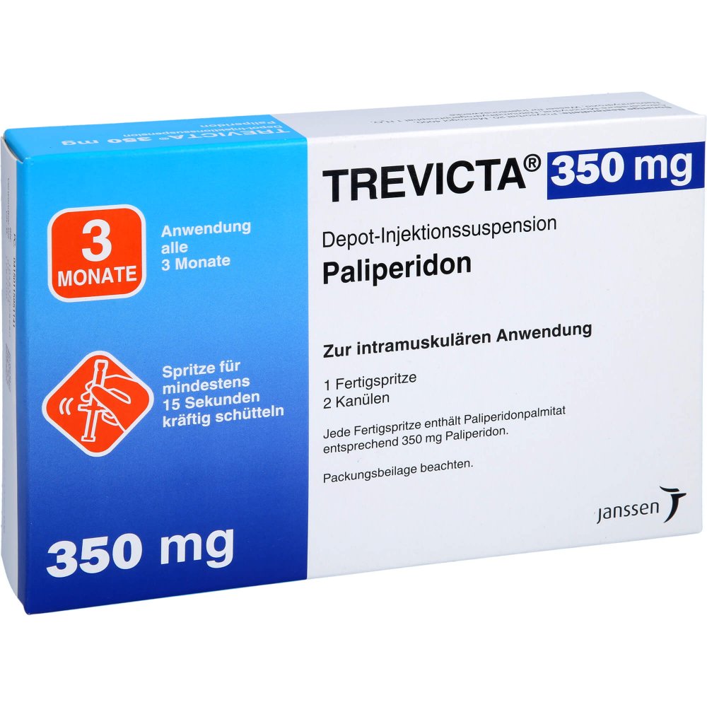Das Produktfoto zeigt Trevicta 350 Mg Depot-Injektionssusp.I.E.Fertigsp. (1 stk) PZN 11595114