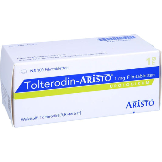 Das Produktfoto zeigt Tolterodin Aristo 1 Mg Filmtabletten (100 stk) PZN 11595261