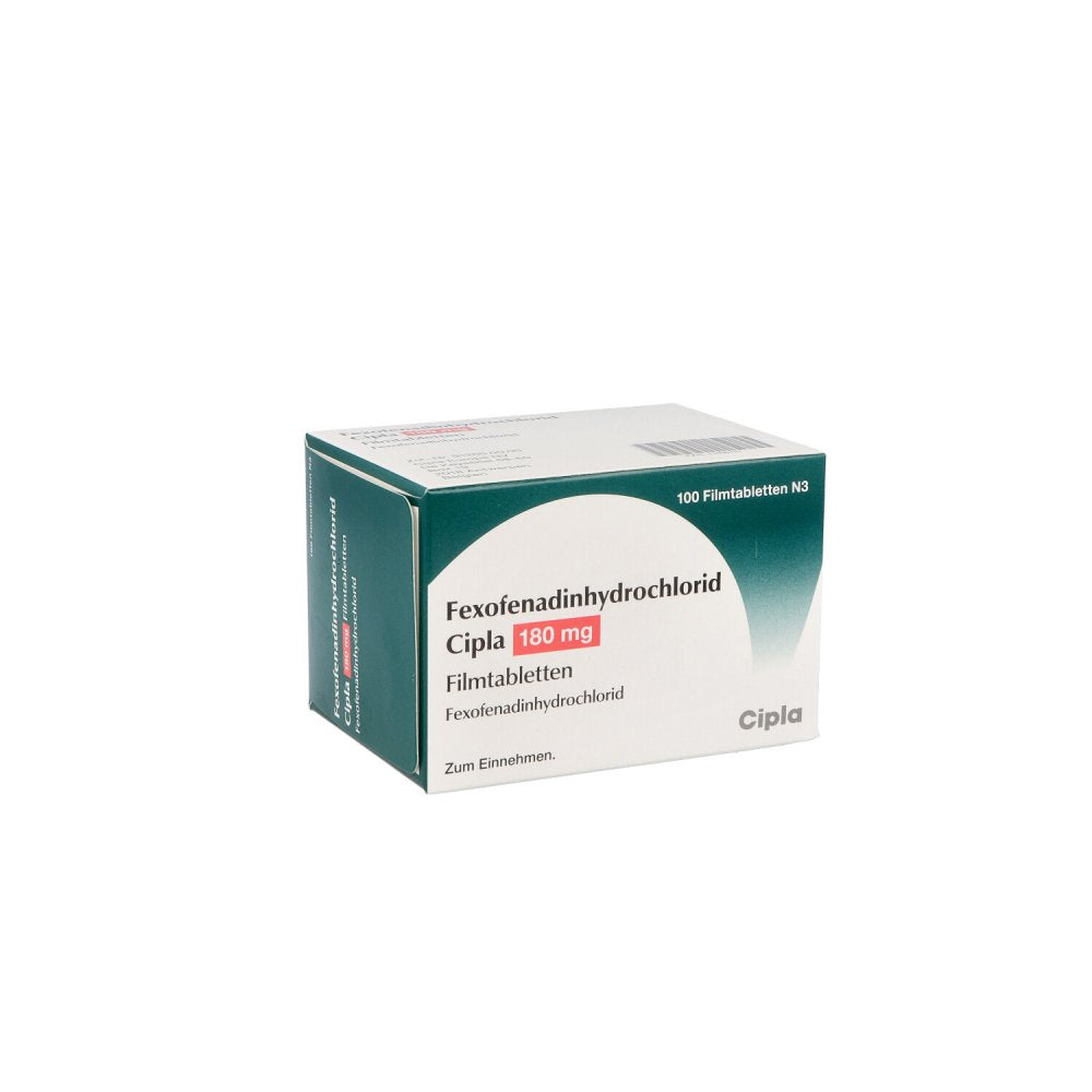 Das Produktfoto zeigt Fexofenadinhydrochlorid Cipla 180 Mg Filmtabletten (100 stk) PZN 11596757