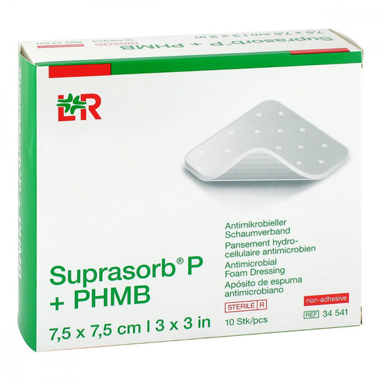 Das Produktfoto zeigt Suprasorb P+Phmb Schaumverband 7,5x7,5 Cm (10 stk) PZN 11596792