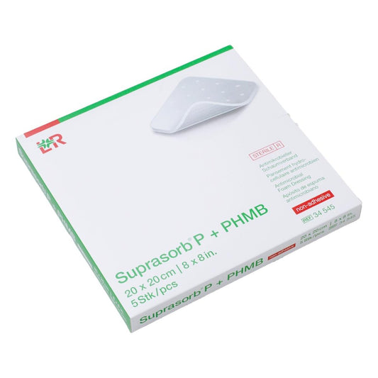 Das Produktfoto zeigt Suprasorb P+Phmb Schaumverband 20x20 Cm (5 stk) PZN 11596846