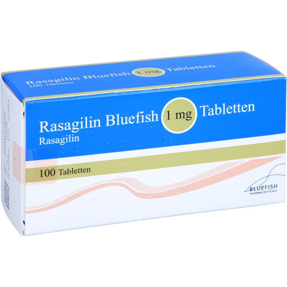 Das Produktfoto zeigt Rasagilin Bluefish 1 Mg Tabletten (100 stk) PZN 11599052