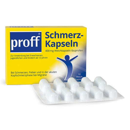 Das Produktfoto zeigt Proff Schmerzkapseln 400 Mg (10 stk) PZN 11600335
