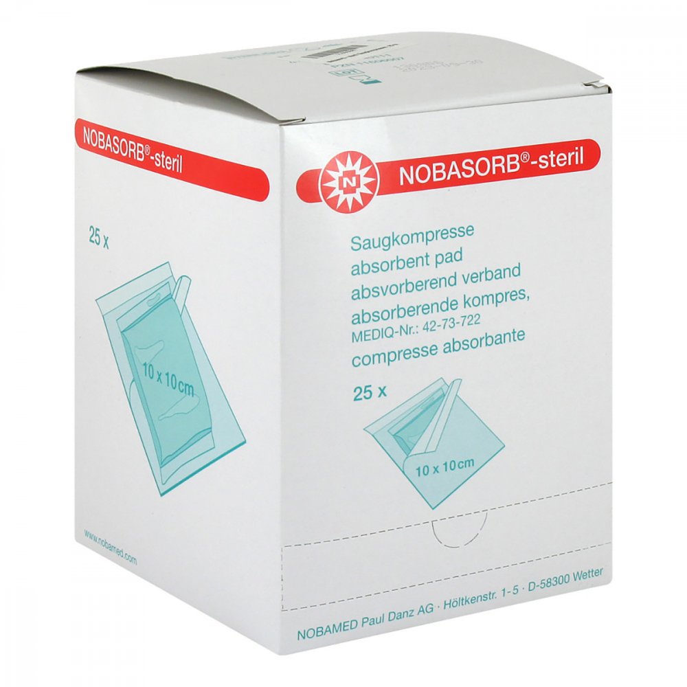 Nobasorb-Steril Saugkompressen 10x10 Cm (25 stk)