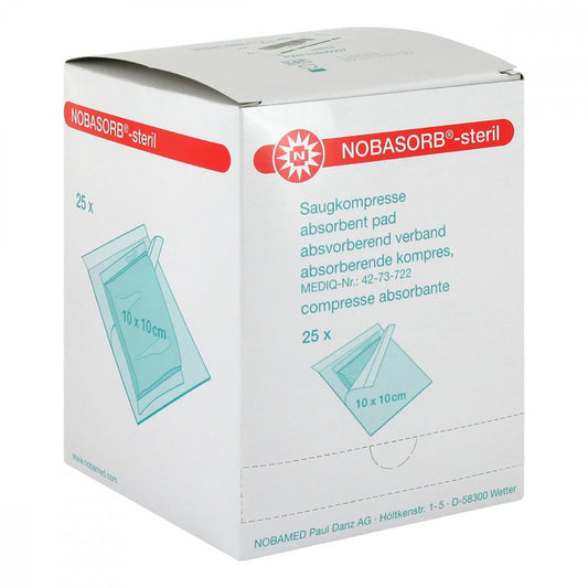 Nobasorb-Steril Saugkompressen 10x10 Cm (25 stk)