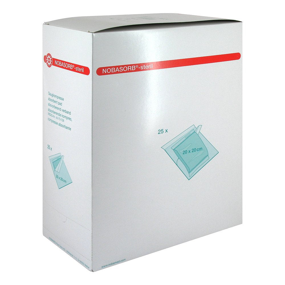 Das Produktfoto zeigt Nobasorb-Steril Saugkompressen 20x20 Cm (25 stk) PZN 11606065