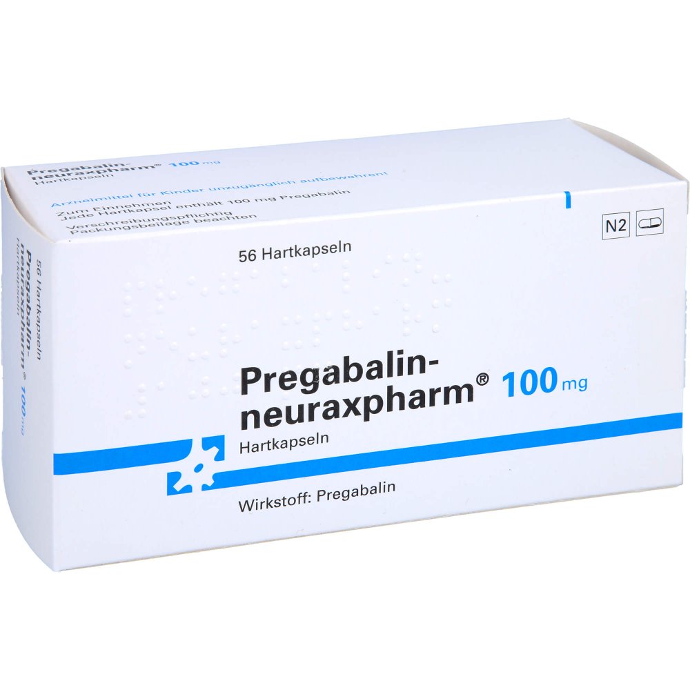 Das Produktfoto zeigt Pregabalin-Neuraxpharm 100 Mg Hartkapseln (56 stk) PZN 11606355