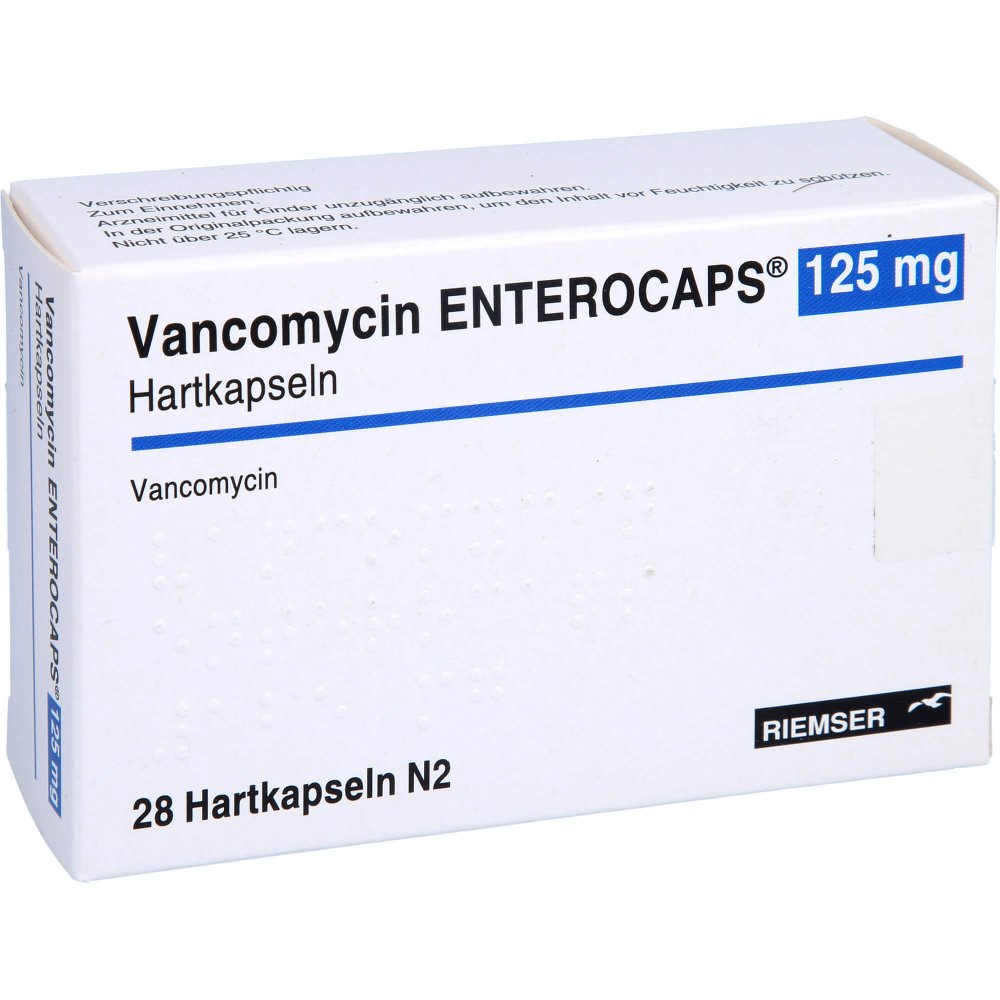 Das Produktfoto zeigt Vancomycin Enterocaps 125 Mg Hartkapseln (28 stk) PZN 11666512