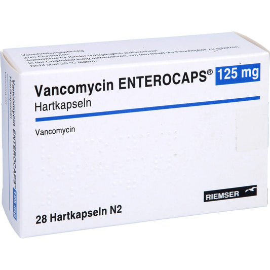 Das Produktfoto zeigt Vancomycin Enterocaps 125 Mg Hartkapseln (28 stk) PZN 11666512