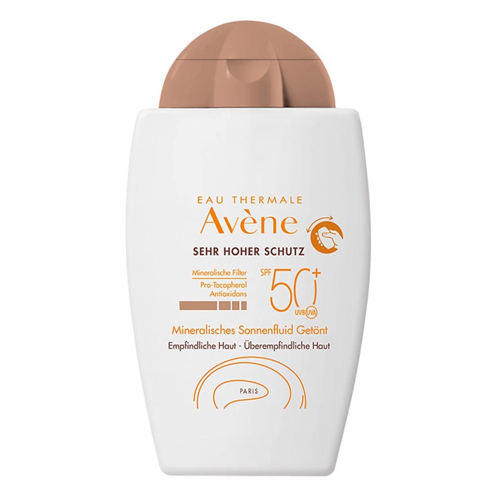 Das Produktfoto zeigt Avene Mineralisches Sonnenfluid Spf 50+ Getönt (40 ml) PZN 11688637