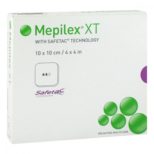 Das Produktfoto zeigt Mepilex Xt 10x10 Cm Schaumverband (5 stk) PZN 11690522