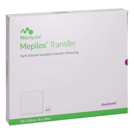 Das Produktfoto zeigt Mepilex Transfer Schaumverband 20x50 Cm Steril (4 stk) PZN 11690640