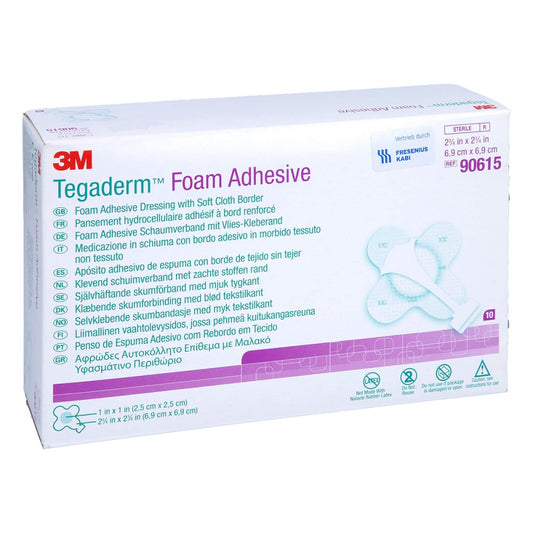 Das Produktfoto zeigt Tegaderm Foam Adhesive Fk 6,9x6,9 Cm Kreuzf.90615 (10 stk) PZN 11691510