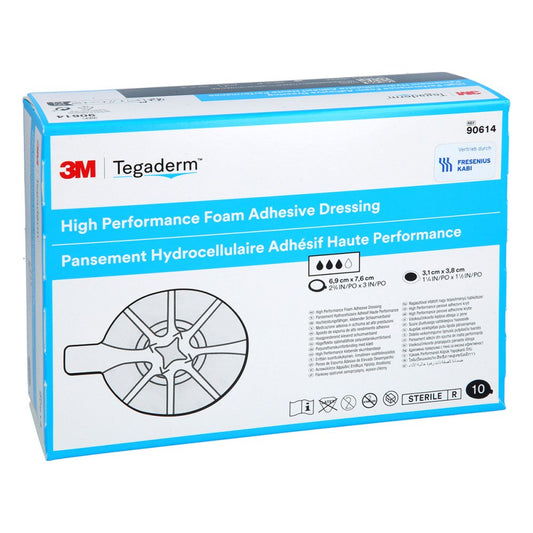 Das Produktfoto zeigt Tegaderm Foam Adhesive Fk 6,9x7,6 Cm Oval 90614 (10 stk) PZN 11691527