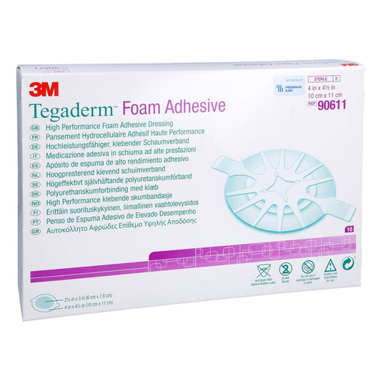 Das Produktfoto zeigt Tegaderm Foam Adhesive Fk 10x11 Cm Oval 90611 (10 stk) PZN 11691533