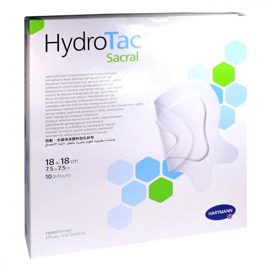Das Produktfoto zeigt Hydrotac Comfort Sacral Schaumverb.18x18 Cm Steril (10 stk) PZN 11691800