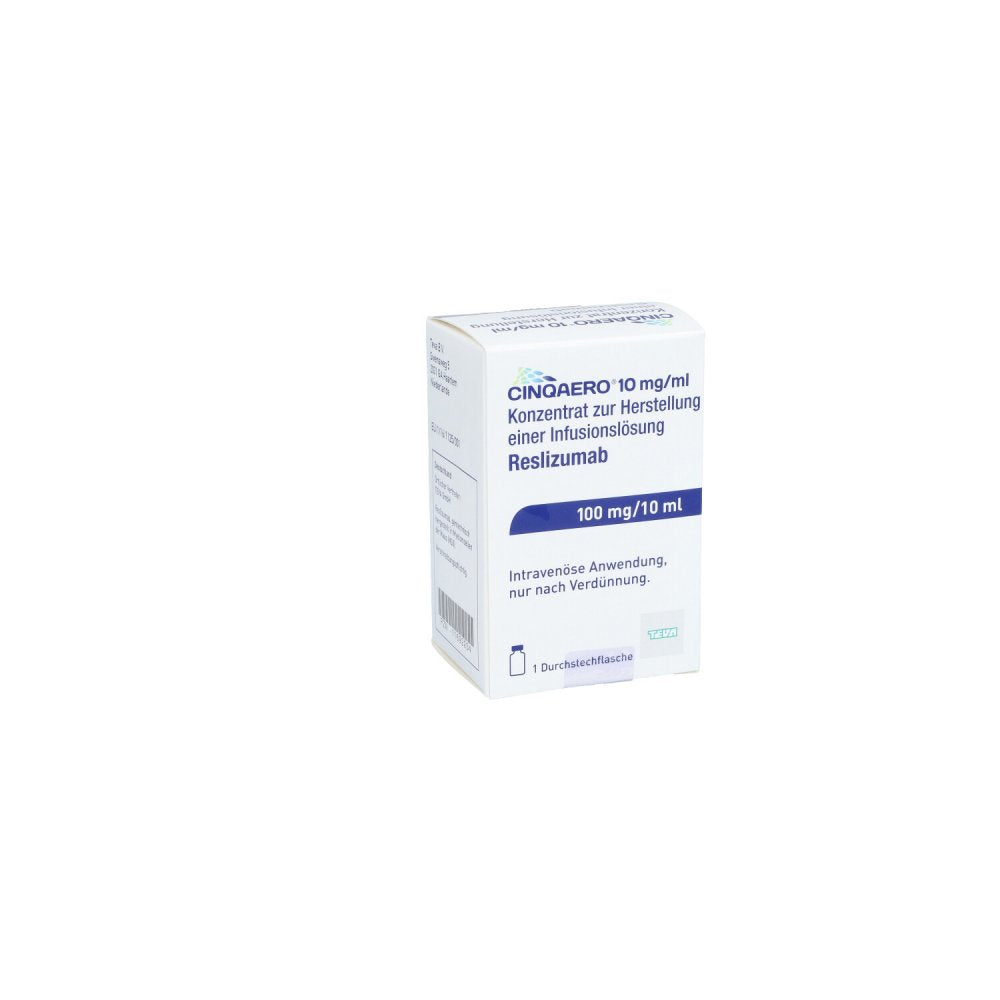 Das Produktfoto zeigt Cinqaero 10 Mg/Ml 100 Mg Konz.Z.Herst.E.Inf.-Lsg. (10 ml) PZN 11692254