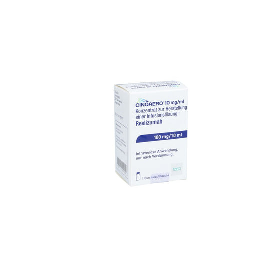 Das Produktfoto zeigt Cinqaero 10 Mg/Ml 100 Mg Konz.Z.Herst.E.Inf.-Lsg. (10 ml) PZN 11692254