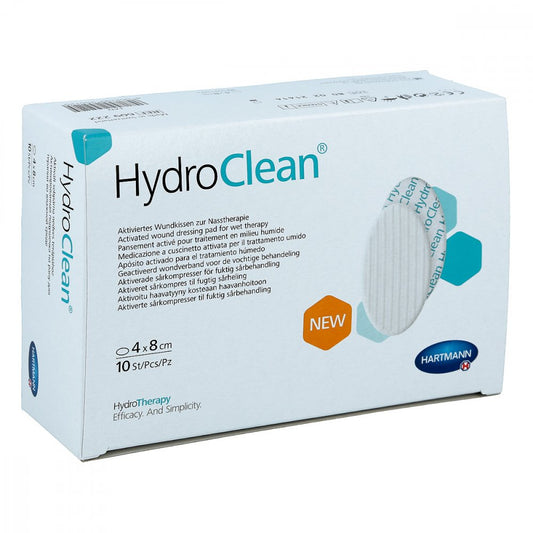 Das Produktfoto zeigt Hydroclean Kompressen 4x8 Cm Steril (10 stk) PZN 11692975