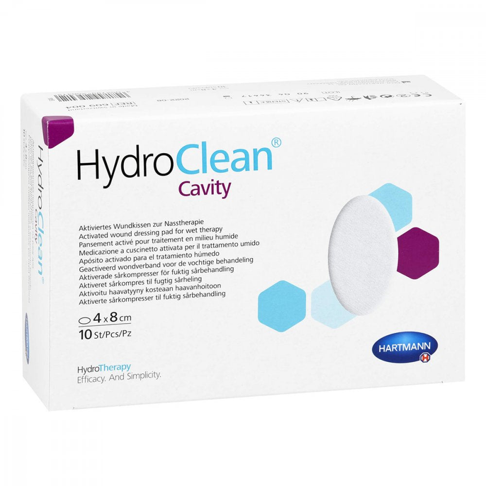Das Produktfoto zeigt Hydroclean Cavity Kompressen 4x8 Cm Steril (10 stk) PZN 11693182